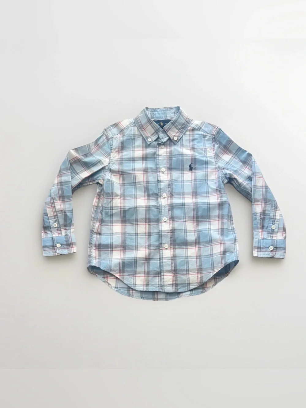 Ralph Lauren Sz 4T Boys Plaid Button-Down Shirt Long-Sleeve Blue White Button-Up